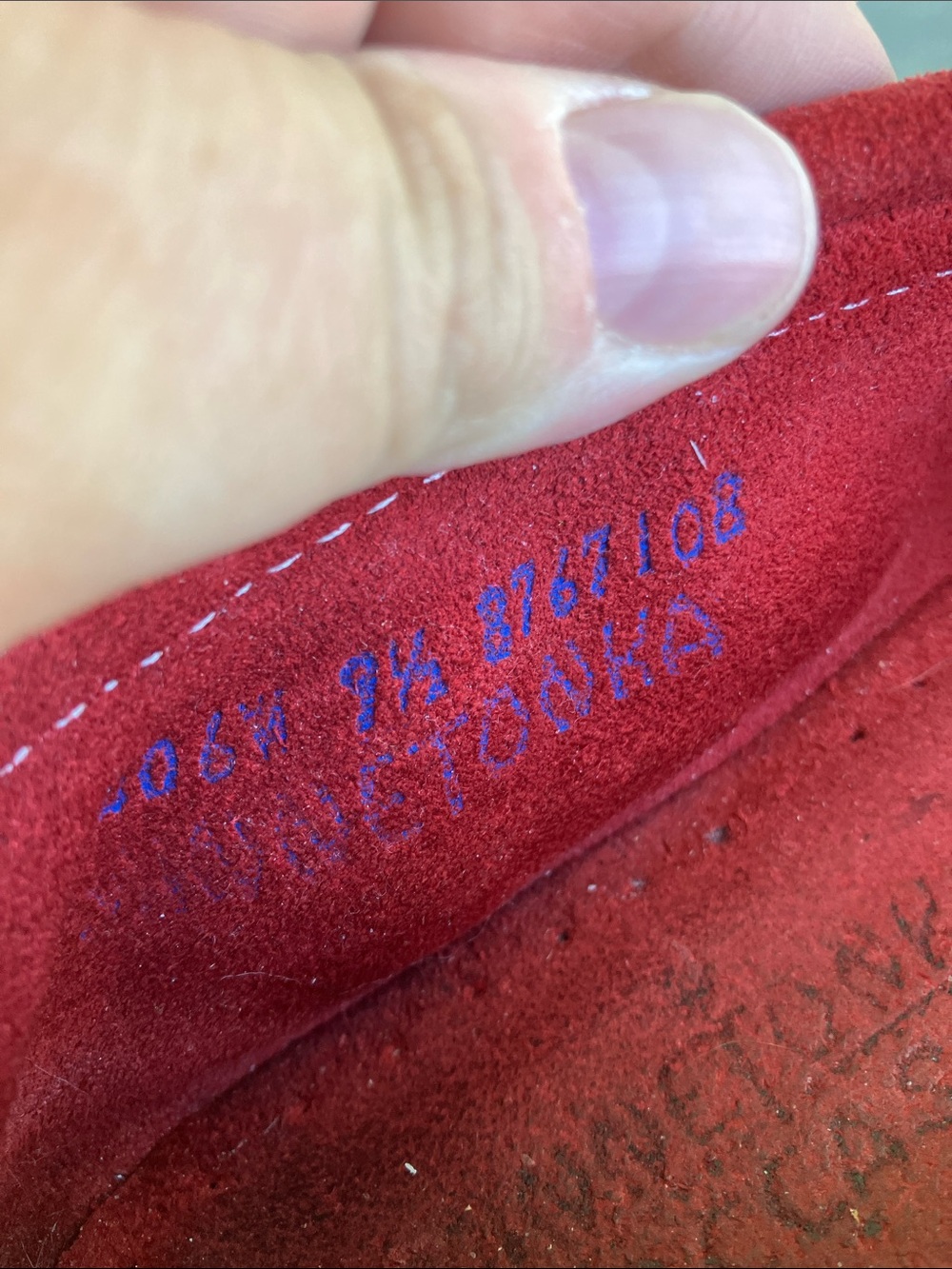 Minnetonka Red Suede Leather Moccasins, 9.5 - Picture 4 of 6